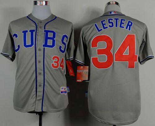 Cubs #34 Jon Lester Grey Cool Base Stitched MLB Jersey - Click Image to Close